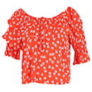 Ganni Silvery Floral Off-Shoulder Top in Red Viscose