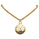 Chanel Gold CC Round Pendant Necklace