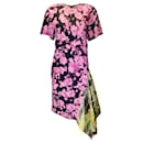 Dries van Noten Black / Purple Multi Printed Asymmetric Silk Dessin Dress - Autre Marque