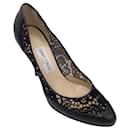 Jimmy Choo Black / Beige Mesh Tulle Embroidered Lace and Leather Pumps - Autre Marque