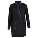 Brunello Cucinelli Double-Breasted Coat with Satin Collar in Navy Blue Wool