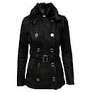 Burberry Brit Double-Breasted Shearling Jacket in Black Leather