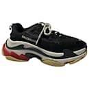 Balenciaga Triple S Lace Up Sneakers in Black Leather