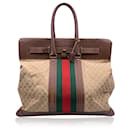 Beige Monogram Canvas Weekender Travel Bag with Stripes - Gucci