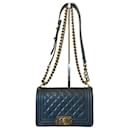 Chanel Blue Quilted Glazed Aged Calfskin Small Boy Bag Antique Hold Hardware