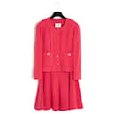 Chanel AH1991 Conjunto Casaco Rosa de Lã Conjunto FW1991