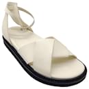 Gentry Portofino Ivory Criss Cross Leather Ankle Strap Flat Sandals - Autre Marque