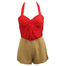 Red and Brown Romper with Pleated Front - Autre Marque