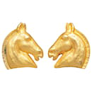 Hermès Gold Cheval Clip sur boucles d'oreilles