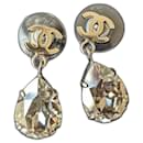 CC A13V Logo Teardrop Crystal SHW earrings box tags - Chanel