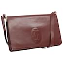 CARTIER Shoulder Bag Leather Wine Red Auth bs12128 - Cartier