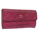 CHANEL Matelasse Long Wallet Lamb Skin Pink CC Auth yk10628 - Chanel