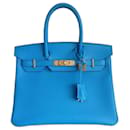 Hermes Birkin 30 bag in blue Frida - Hermès