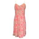 Emilio Pucci Pink / ivory / Beige Multi Floral Printed Sleeveless V-Neck Silk Dress - Autre Marque