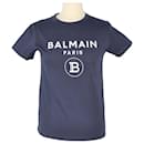 Camiseta adolescente com estampa de logotipo azul marinho Balmain