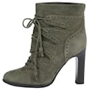 Hermes Suede Short Boots 37.5 EU in Khaki Lace up - Hermès