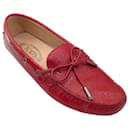 Tod's Red Grained Patent Leather Flats / Loafers - Autre Marque