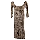 Reformation Ballari Off-The-Shoulder Leopard-Print Midi Dress in Brown Viscose