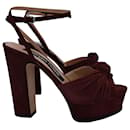 Sergio Rossi Kaia Knot Ankle-Strap Platform Sandals in Burgundy Suede