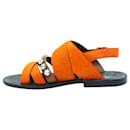 Flache Sandalen aus orangefarbenem Ponyhaar - Marni