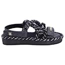 Chanel Cord Tweed Sandals in Black Lambskin Leather