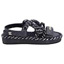 Chanel Cord Tweed Sandalen aus schwarzem Lammleder