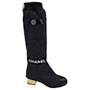 Chanel 2 inch 1 Botas intertravadas CC até o joelho em nylon preto