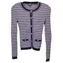 Chanel Striped Buttoned Cardigan in Navy Blue Cotton
