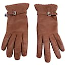 Gefütterte Handschuhe von Moschino mit Herzdetail aus braunem Leder