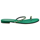 Bottle Green Satin Flat Sandals One Toe - Gianvito Rossi
