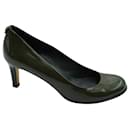 Olive Green Patent LEather Round Toe Heels - Gucci