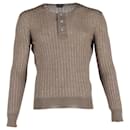 Tom Ford Ribbed Henley Sweater in Grey Cashmere and Silk