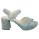 Sandálias salto bloco de camurça azul claro - Prada