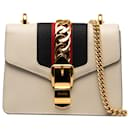 Gucci White Mini Sylvie Leather Chain Crossbody Bag