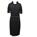 New Runway  CC Pearl Belt Black Tweed Dress - Chanel