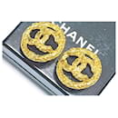 Chanel Button Earrings Clip-On Gold Black 93P