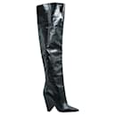 Black Shinny Leather Over The Knee Black Boots - Saint Laurent