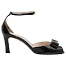 Talons peep-toe en cuir verni noir avec nœud - Bally