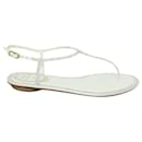 White Flat Thong Sandals with Rhinestones - Rene Caovilla