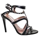Black Strappy Stilettos with White Feature Stitching - Tabitha Simmons