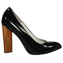 Black Leather Pumps with Wooden Heels - Yves Saint Laurent