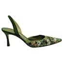 Green Print Slingback Pointed Toes Heels - Manolo Blahnik
