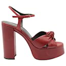 Sandália plataforma de couro vermelha escura Bianca com nó - Saint Laurent