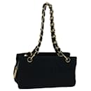 CHANEL Choco Bar Chain Shoulder Bag Cotton Black CC Auth bs10700 - Chanel