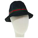 GUCCI Web Sherry Line Hat Nylon M Size Black Red Green Auth am5552 - Gucci