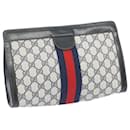 GUCCI GG Supreme Sherry Line Clutch Bag PVC Navy Red 67 014 2125 Auth yk10630 - Gucci