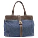 CHANEL Tote Bag Denim Leather Blue Brown CC Auth am1770g - Chanel