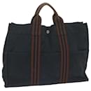 HERMES Fourre Tout MM Hand Bag Canvas Brown Navy Auth bs11427 - Hermès