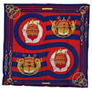 HERMES CARRE 90 CHATEAUX DARRIERE Scarf Silk Red Blue Auth 62428 - Hermès