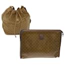 CELINE Macadam Canvas clutch Shoulder Bag Coated Canvas 2Set Beige Auth am5464 - Céline